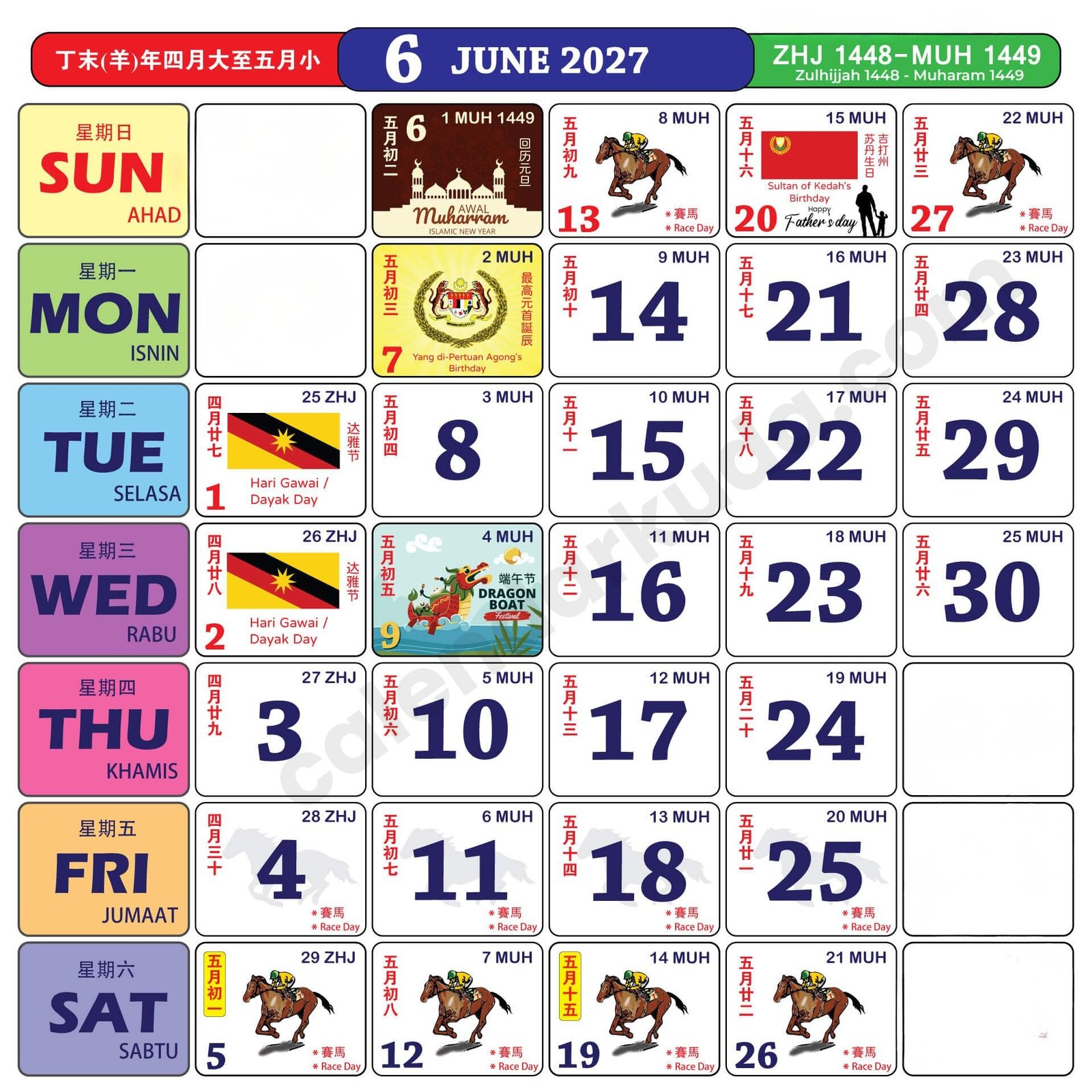 Calendar Kuda 2027 June